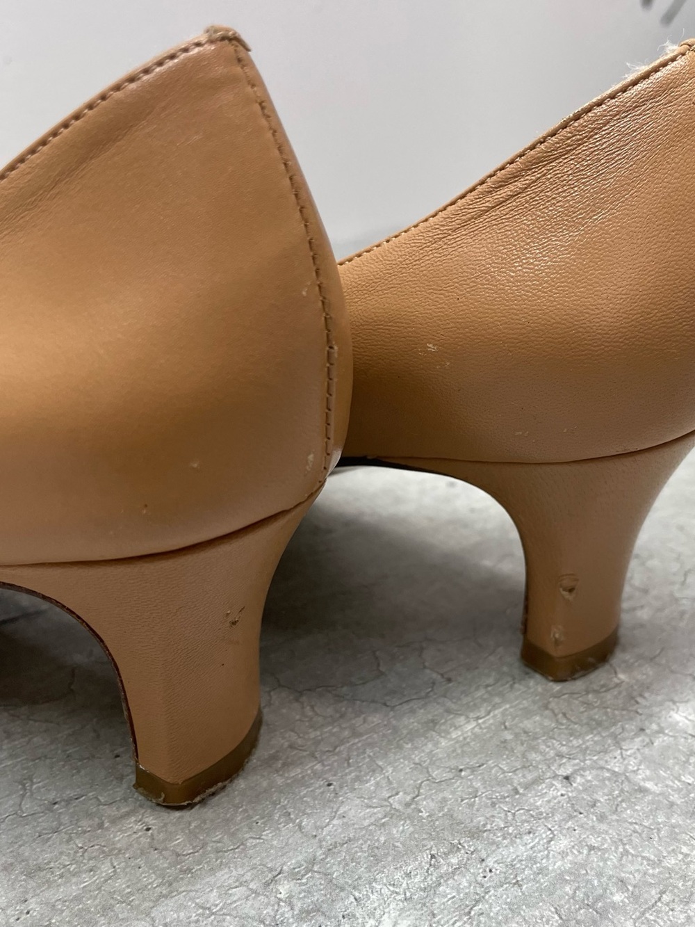 Petrini Leather Canvas Pumps Womens 36 Tan Cream Geometric Square Toe Italy Good - Picture 6 of 9
